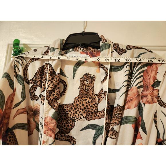 Desmond & Dempsey Robe Organic Cotton S Tropical Leopard Print Pockets Tie Belt - Picture 6 of 9